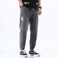Quần harem chín điểm mùa hè, phong cách Hàn Quốc, vừa vặn, quần jogger jeans thời trang có dây rút cho nam, mùa thu, eo co giãn thoải mái