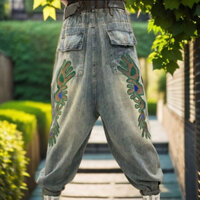 Quần Harem Kiểu Mới Chất Lượng Cao 2025 Xuân Hè Thêu Nặng Quần Harem Rộng Nữ Thời Trang Đa Năng Giặt Vintage Quần Jeans Ống Rộng Người Nổi Tiếng Bán Chạy