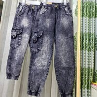 Quần hiphop bé trai cao cấp, Jean dài bo BJK xám khói 20-39kg