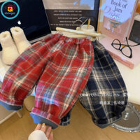 Quần IQ Angel Girls phong cách Hàn Quốc Nhung kẻ sọc thẳng và dày ấm áp cho mùa thu đông