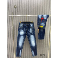Quần JEAN 4 Khuy Vá Gối Kim Tuyến Quần Skinny Jean Nam Rách Gối Da Đen Vá Gối Họa Tiết Hot