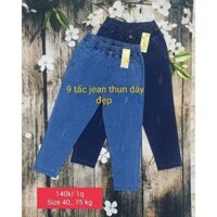 Quần jean 9 tấc, quần baggy jean nữ lưng thun co giãn ống ôm nhẹ