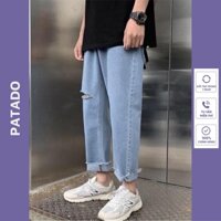 Quần jean baggy nam đen xanh rách gấu rách gối style hàn quốc 2025