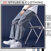 Quần jean baggy nam nữ rách gối cạnh tạo cá tính hothit 2024