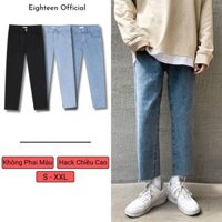 Quần Jean Baggy Nam Ống Rộng Cắt Gấu Màu Xanh Đậm Unisex Vải Không Phai Màu-B03