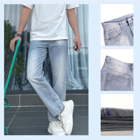 Quần jean baggy nam ống suông màu xanh vải bò dày dặn