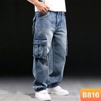 Quần jean baggy nam túi hộp màu xanh chất bò co dãn 4 chiều form dáng rộng ống suông mới đẹp LAVADO MS38 mới