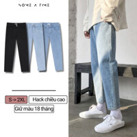 Quần Jean Baggy Nam Xanh Nhạt Trơn Ống Rộng Không Phai Màu Vải Co Giãn, Không Xù-B01