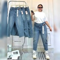 Quần jean baggy nữ bigsize 60-95kg dáng trơn basic túi may tag da, có lưng thun sau dễ mặc