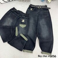 Quần jean baggy nữ bigsize 60-95kg túi thêu X, lưng cao có cạp thun phía sau dễ mặc, dáng trơn basic dễ phối đồ