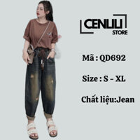 Quần Jean Baggy Nữ CENLILI Rách Cạp Chun Co Giãn ,Phong Cách Đường Phố Cá Tính QD692