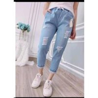 Quần jean baggy nữ Lưng Thun Cạp Cao phong cách dễ thương kèm ảnh thật