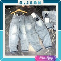Quần jean baggy nữ lưng thun túi sau kiểu rách chữ | T5 | AJEAN STORE