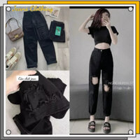 Quần jean baggy nữ rách cá tính - Quần bò nữ cạp cao - chất jean mềm dày dặn