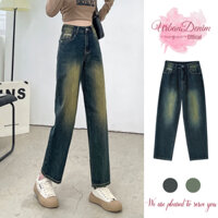 Quần Jean Baggy Nữ Retro Cạp Cao URBAN DENIM Quần Jean Nữ Ống Suông Trơn Basic Thêu Túi Sau Kiểu Cá Tính