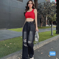 Quần jean baggy nữ suông màu đen phong cách Ulzzang - Quần jean nữ ống rộng OBOKFASHION QBG339