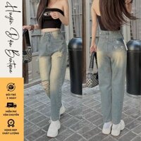 Quần jean baggy nữ thêu chữ nỗi túi sau chất liệu jean cao cấp ,quần bò baggy cạp cao siêu tôn dáng HD3404