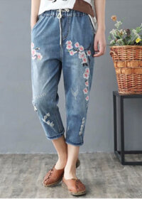 Quần jean baggy nữ thêu họa tiết hàng cao cấp xuất khẩu QB13 - XL
