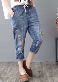 Quần jean baggy nữ thêu họa tiết hàng cao cấp xuất khẩu QB02 - M