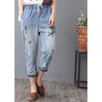 Quần jean baggy nữ thêu hoa hàng cao cấp xuất khẩu QB05 bao đẹp - M