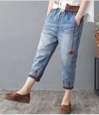 Quần jean baggy nữ thêu họa tiết hàng cao cấp xuất khẩu QB04 - 2XL