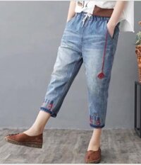 Quần jean baggy nữ thêu họa tiết hàng cao cấp xuất khẩu QB04 - M