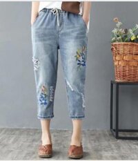 Quần jean baggy nữ thêu họa tiết hàng cao cấp xuất khẩu QB08 - M