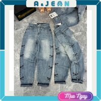 Quần jean baggy nữ thêu nơ sườn 2 bên | AJEAN STORE
