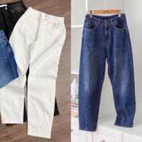 Quần jean baggy nữ Za..ra lưng cao ngang rốn chất jean co giãn màu trắng,xanh jean-hàng xuất xịn
