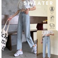 Quần jean baggy xanh SIMPLE nữ ống rộng rách gấu, dáng suông