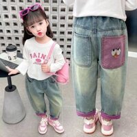 Quần Jean Bé Gái Xuân Thu Mới Phong Cách Nước Ngoài Ống Thẳng Lớn Trẻ Em Bé Gái Mùa Thu Quần Áo Rời Thường Ngày Trẻ Em Bố Quần Triều
