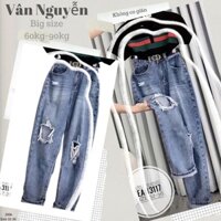 Quần jean big size baggy xanh rách từ 60kg-90kg