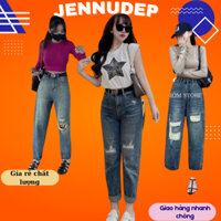 Quần jean bò baggy boy nữ đứng ống rộng xuông suông cạp cao phong cách Hàn Quốc