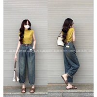 Quần jean bò baggy nữ cạp cao xuông suông rin ống rộng mẫu mới