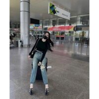 Quần jean bò baggy ống suông rộng xuông đứng nữ jeans cạp cao phong cách Hàn Quốc sành điệu 2025
