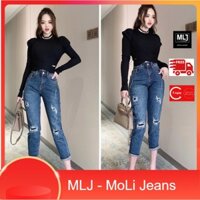 Quần jean bò dài 9 tấc BIGSIZE NỮ vá đắp, lưng cao, 9 tấc 3754 dành cho người béo mập