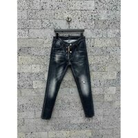 Quần Jean bò Dsquared2 Đen bạc rách mài gối 4 khuy phối khóa zip LA