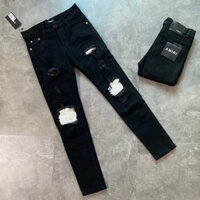 Quần jean bò nam Amiri côn rách đùi 2 gối vá da nhăn trắng dáng slimfit siêu sang QJ36P