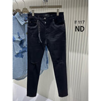 Quần jean bò nam Amiri skinny đen rách gối dập nhăn 3D đùi phối 4 cúc chữ cao cấp boy phố QJ461P