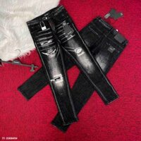Quần jean bò nam Dsq2 4 cúc khắc chữ hãng wash rách vá vải phối loang màu vân sóng slimfit cao cấp