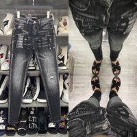 Quần jean bò nam DSQ2 biker slimfit xám mài dập chữ ICON rách xước vảy sơn 4 cúc cài cao cấp mặc cực đẹp cực hot - Hàng