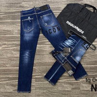 Quần jean bò nam Dsq2 biker côn wash xanh kẻ bạc rách xước dập chữ ICON sau đùi phong cách boy phố QJ267P