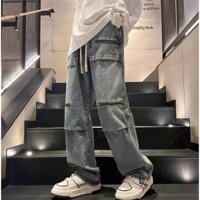 Quần Jean Bò Nam Ống Đứng Loang Màu Hip Hop Phối Khoá Phong Cách Thể Thao Đường Phố Thời Trang Mixxno1 QUAN NAM 152V1