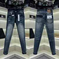 Quần jean bò nam Purple skinny xanh mài trơn cào xước wash kẻ loang ống 4 cúc basic boy phố QJ579P