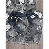 Quần jean bò nữ dáng dài baggy lưng thun màu loang rách nhẹ Women Pants