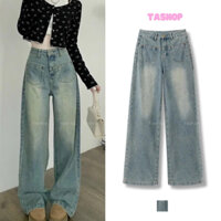 Quần Jean Bò Nữ Ống Rộng Lưng Cao Suông Li Chéo Kết Hợp Túi Kiểu Style Hàn Quốc - 474