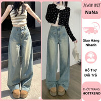 Quần jean bò nữ ống suông li chéo màu xanh bụi chất vải loại 1 QC cạp cao qua rốn phong cách hàn