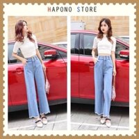 Quần jean bò ống suông rộng nữ lưng cao vải dày đẹp cao cấp Hot 2021 - HAPONO-J026