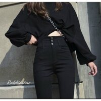 Quần jean cạp cao 3 khuy vải jean giấy co giãn