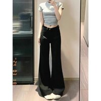 Quần Jean Cạp thấp màu đen quần ống loe nữ mùa thu thiết kế mới có cảm giác nóng bỏng cho nữ quần ống rộng ỐNg RộNg bó sát